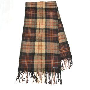 GUY ST HONORE Brown Plaid Acrylic Fringed Retro Knit Scarf 62"X14"